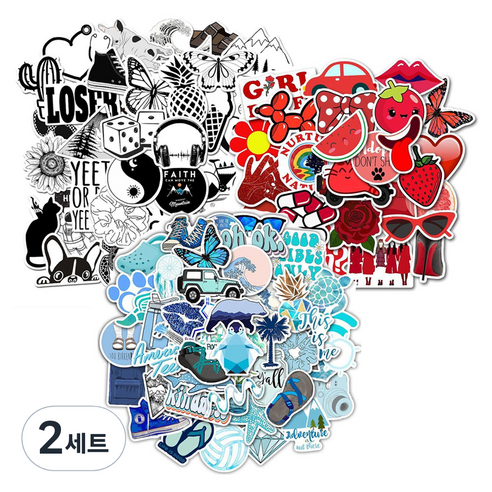 만들하비 캐리어 노트북 다이어리 꾸미기 리무버블 스티커 3종 x 50p 세트, 12 모던, 레드, 블루, 2세트