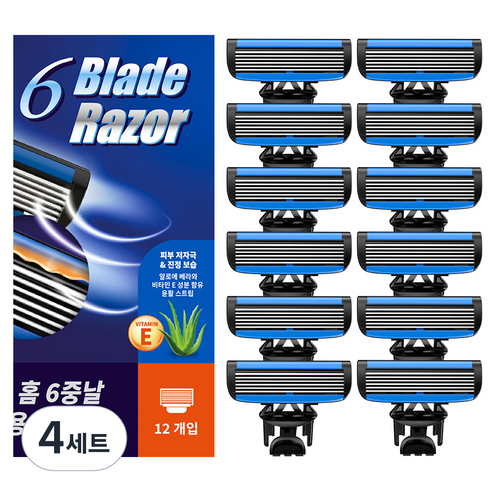 코멧 홈 6중날 리필용 면도날, 12개입, 4세트