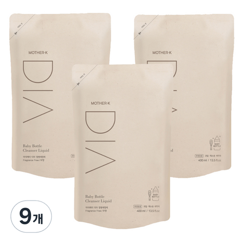 마더케이 유아용 디아 젖병세정제 무향 리필형, 400ml, 9개