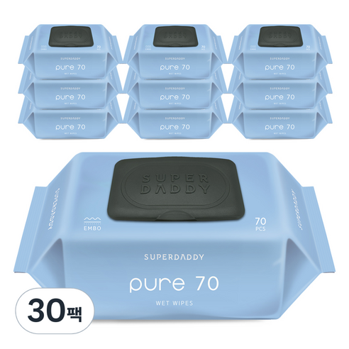 슈퍼대디 저자극 퓨어70 엠보싱 아기물티슈 캡형, 30세트, 70매, 70g