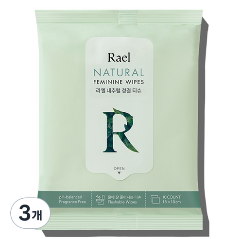 Rael 내추럴 청결티슈, 47g, 3개