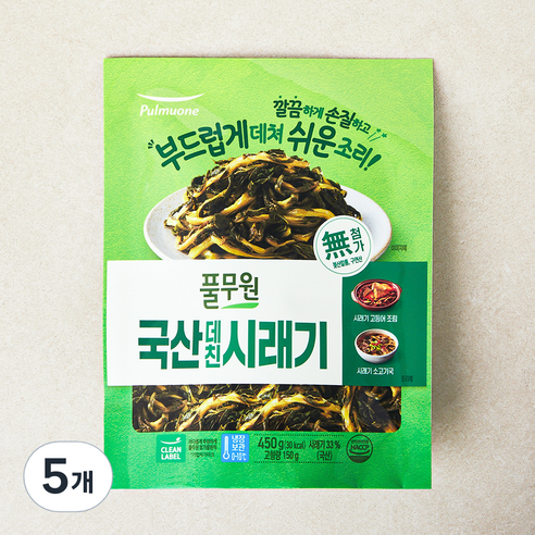 풀무원 국내산 데친 시래기, 5개, 450g(고형량 150g)