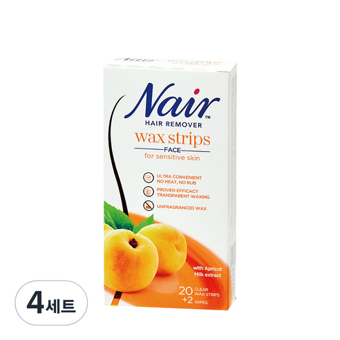 네어 민감성용 얼굴 제모 왁스스트립 20p + 피니싱티슈 2p, 4세트