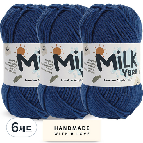 니뜨 밀크얀 뜨개실 50g x 3p + 코튼라벨 세트, 28데님, 6세트