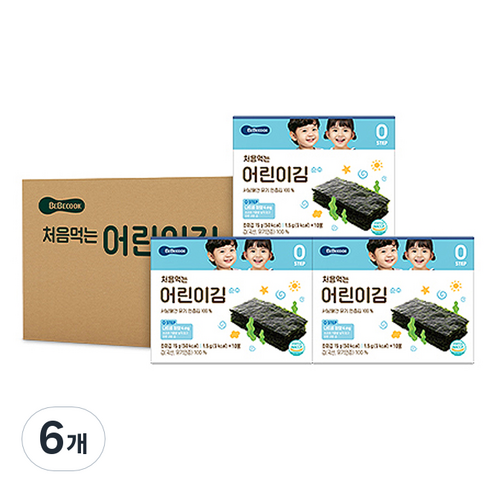 베베쿡 처음 먹는 어린이 김 순수, 건강한 맛, 15g, 6개