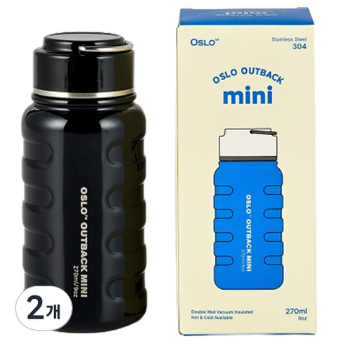 오슬로 초경량 아웃백 미니 스텐 텀블러, 블랙, 270ml, 2개