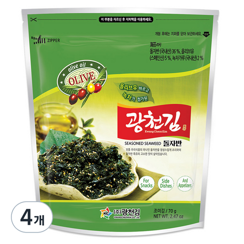 광천김 올리브 녹차 돌자반, 70g, 4개