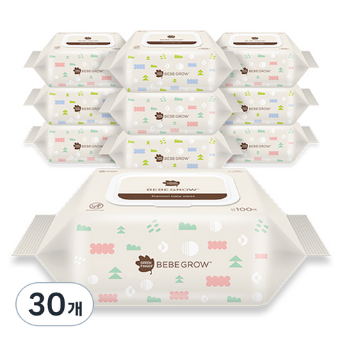 베베그로우 엠보싱 대용량 물티슈 캡형, 54g, 100매, 30개