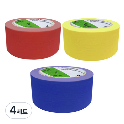 신흥테이프 마스킹테이프 빨강 + 파랑 + 노랑, 4세트
