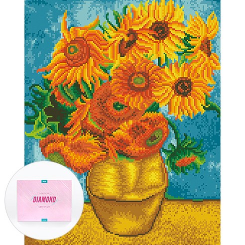디클레어 액자 캔버스형 보석십자수 DIY 키트 40 x 50 cm, 고흐의 해바라기, 1세트