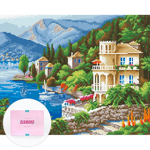 디클레어 액자 캔버스형 보석십자수 DIY 키트 40 x 50 cm, 1세트, 호숫가 마을