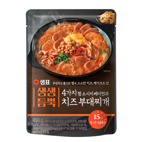 샘표 생생듬뿍 4가지 햄 소시지 베이컨과 치즈 부대찌개, 450g, 2개