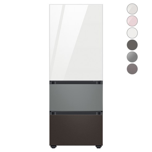 [색상선택형] 삼성전자 비스포크 김치플러스 냉장고 방문설치, 글램 화이트 + 새틴 그레이 + 코타 차콜, RQ33A74A1AP