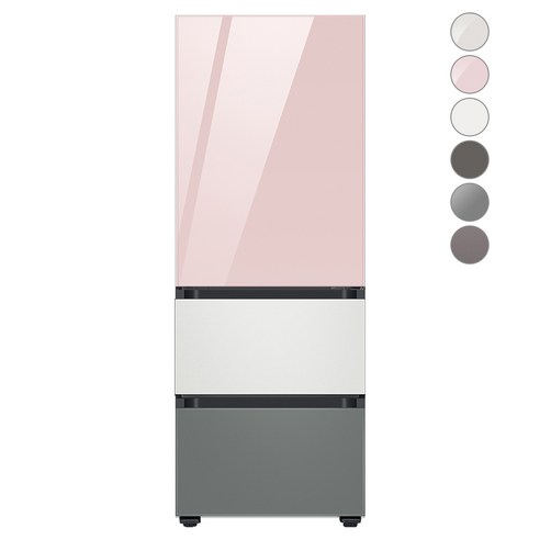 [색상선택형] 삼성전자 비스포크 김치플러스 냉장고 방문설치, 코타 화이트, RQ33A74C2AP, 글램 핑크 + 코타 화이트 + 새틴 그레이