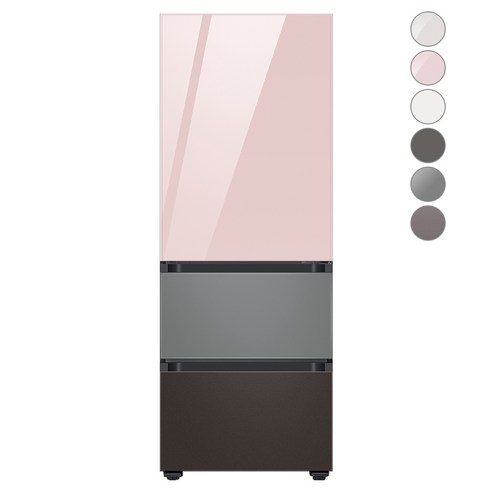 [색상선택형] 삼성전자 비스포크 김치플러스 냉장고 방문설치, 글램 핑크 + 새틴 그레이 + 코타 차콜, RQ33A74A1AP