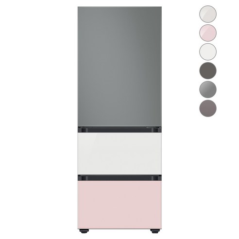 [색상선택형] 삼성전자 비스포크 김치플러스 냉장고 방문설치, 글램 화이트, RQ33A74C2AP, 새틴 그레이 + 글램 핑크 + 글램 화이트