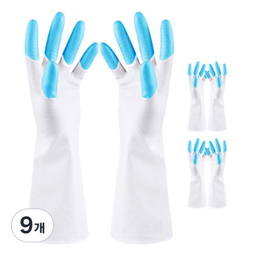 블럭마트 주방 고무장갑 블루, 대(L), 9개