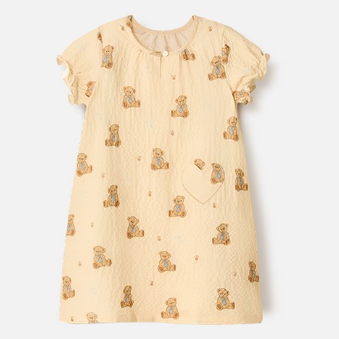 유니프랜드 여아용 냉감 통기성 러브베어 요루지 원피스 잠옷