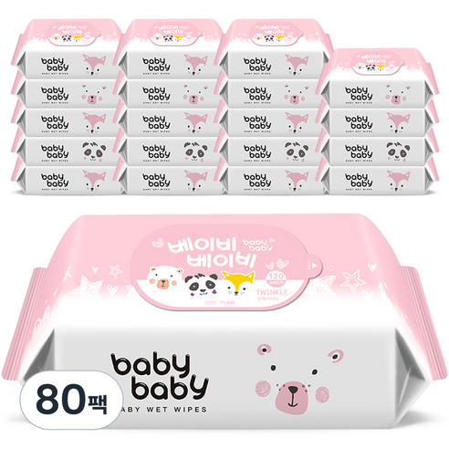 지앤티클린 베이비베이비 트윙클 아기물티슈 리필형, 120매, 80팩