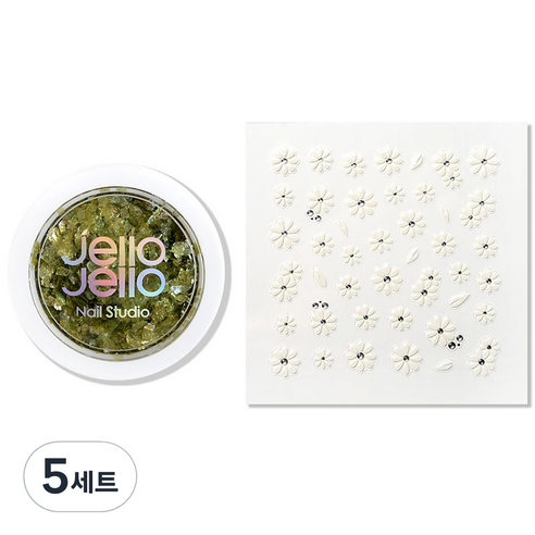 젤로젤로 꽃잎 테라조 글리터 + 네일스티커 세트, GL017 그린티씨드, 5세트