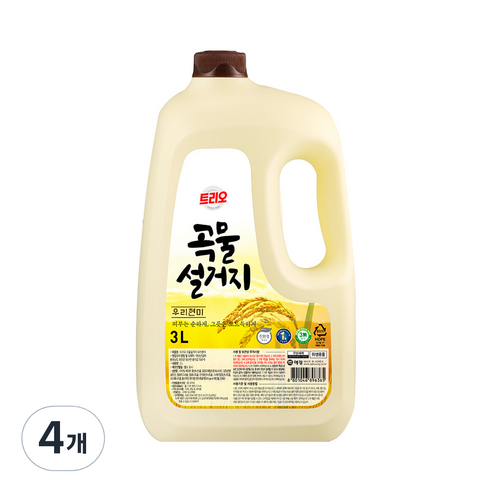 트리오 곡물설거지 우리현미 주방세제, 4개, 3L
