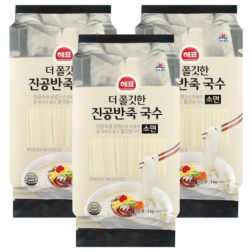 해표 더쫄깃한 진공반죽 국수, 3개, 3kg