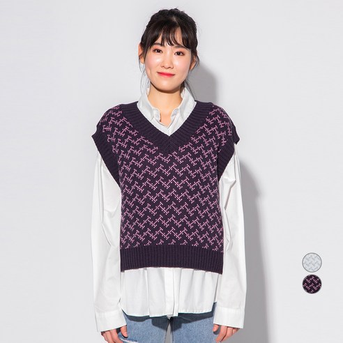 캐럿 여성용 컬러 패턴 숏 베스트 스웨터