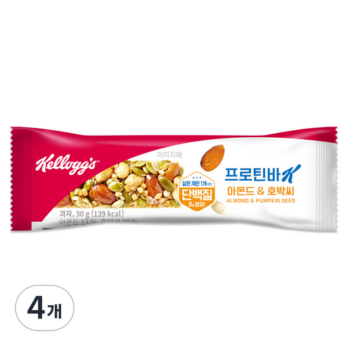 켈로그 프로틴바K 아몬드 앤 호박씨, 30g, 4개
