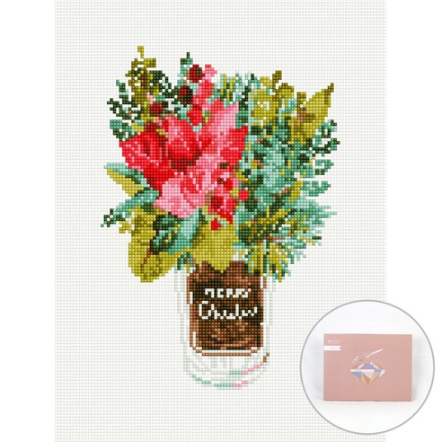 아트조이 DIY 보석십자수 캔버스형 30 x 40 cm, 포인세티아, 1세트