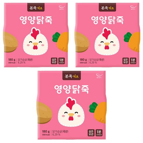 본죽 키즈 영양닭죽 180g, 3개, 닭가슴살