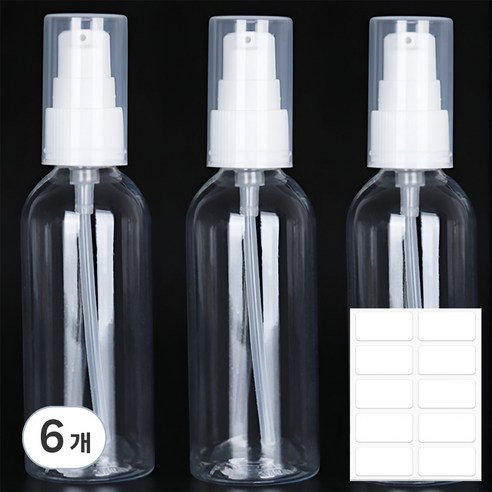 비타벨로 펌핑 공병 여행용 화장품 소분 용기 60ml 3개 + 라벨스티커, 6개