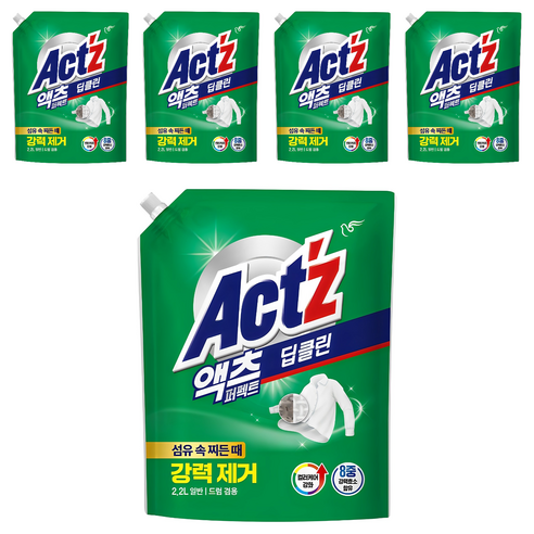 액츠 퍼펙트 딥클린 액상세제 리필, 2.2L, 5개