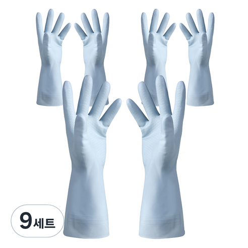 모나홈 예쁘고 편리한 다용도 라텍스 고무장갑 양손착용 세트, 스카이블루, 대(L), 9세트