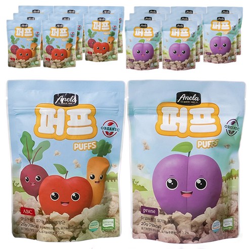 아넬라 유기농 퍼프 2종 x 3p 세트, 3세트, 혼합맛(사과비트당근/푸룬)