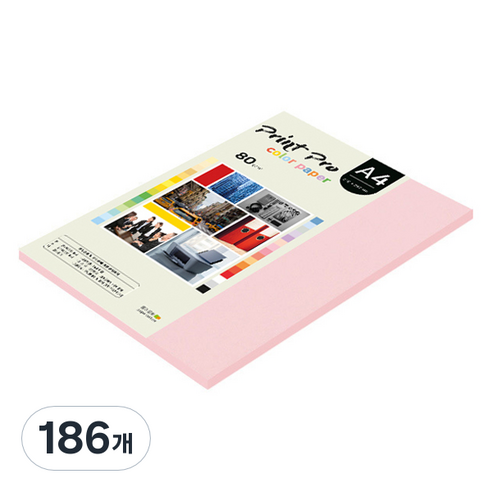 종이문화 프린트프로 얇은 칼라복사지 No 23 코스모스핑크 80g, A4, 186개