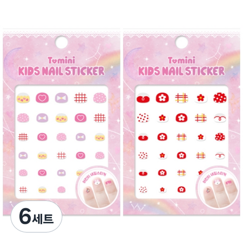 투미니 키즈 네일 스티커 2종 세트, T013, T014, 6세트