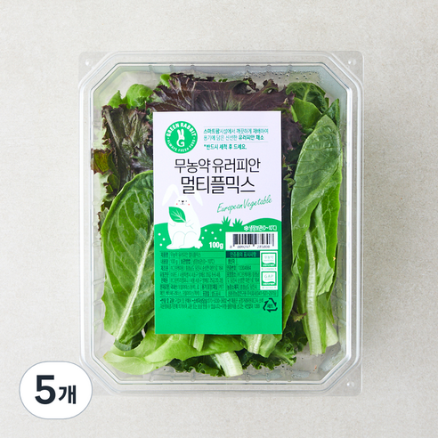 그린래빗 무농약 인증 유러피안 멀티플믹스 샐러드, 100g, 5개