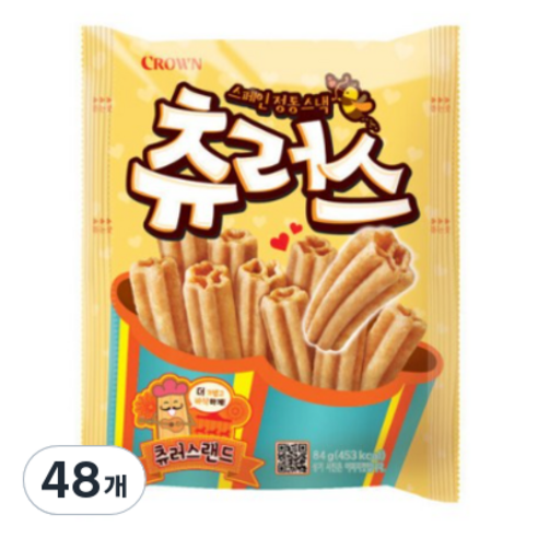 크라운 스페인 정통스낵 츄러스, 84g, 48개
