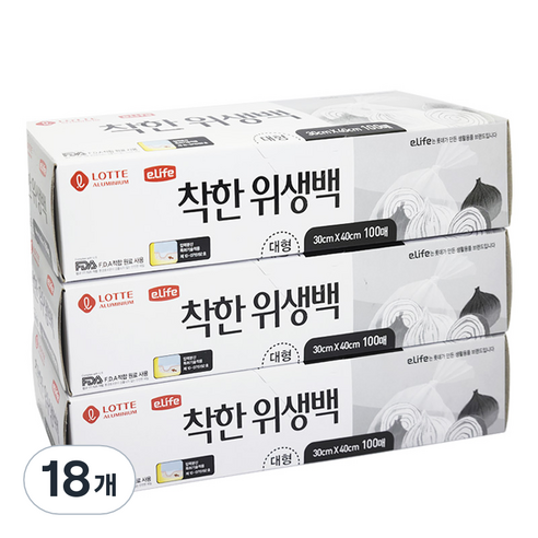 롯데이라이프 착한 위생팩 대, 대(L), 100매, 18개