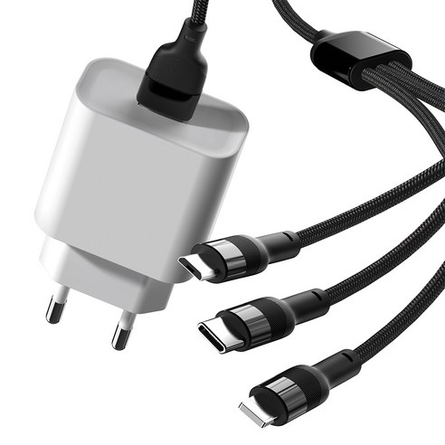 구스페리 고속 충전기 어댑터 QC3.0 18W + 멀티 3in1 고속 충전케이블 1m, 화이트, 1세트
