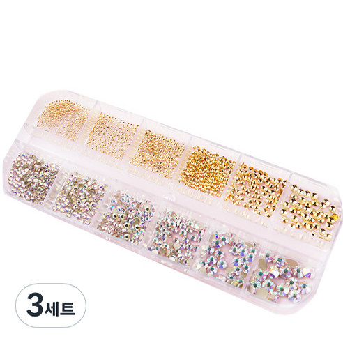 트렌드 메탈 반참xAB크리스탈 원형 스톤 12종 세트, 3, 3개