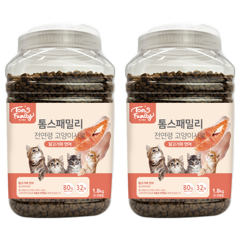 톰스패밀리 전연령 고양이사료, 닭+연어, 1.8kg, 2개
