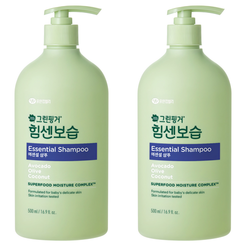 그린핑거 유아용 힘센보습 에센셜 샴푸 마일드오렌지 그린티향, 500ml, 2개