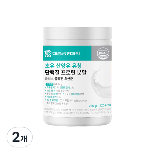 대웅생명과학 초유 산양유 유청 단백질 프로틴 분말 플러스 콜라겐 유산균, 2개, 280g