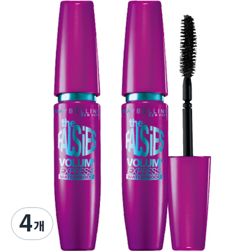 메이블린 뉴욕 폴시 래쉬 워터프루프 마스카라 9.2ml, 4개, 블랙