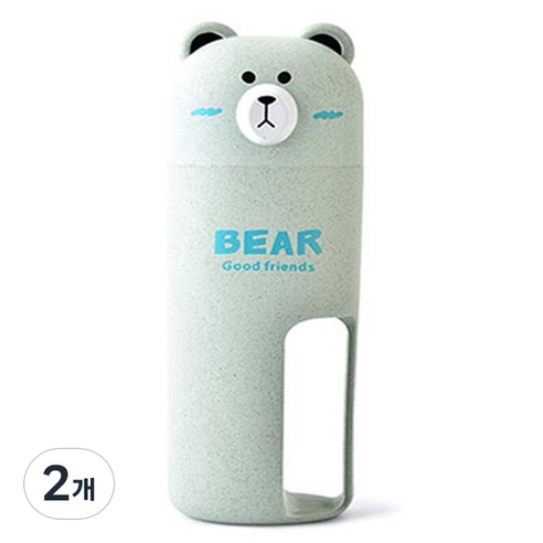 더자카 파스텔 곰돌이 케이스 + 칫솔 2p 세트, 그린, 2개
