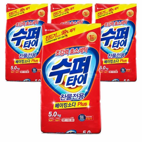 수퍼타이 찬물 전용 효소 분말 세제 일반드럼 겸용 리필, 5kg, 4개