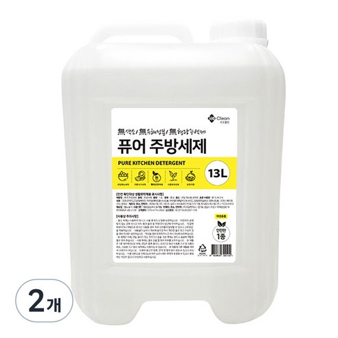 지오클린 퓨어 대용량 주방세제, 2개, 13L