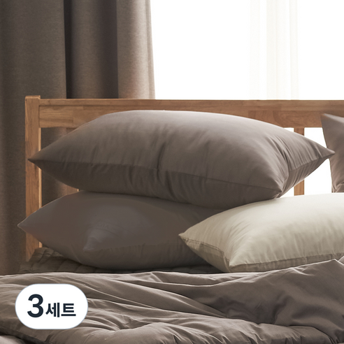 지베딩 자연주의 40수 베개커버 + 베개솜, 브라운, 3세트