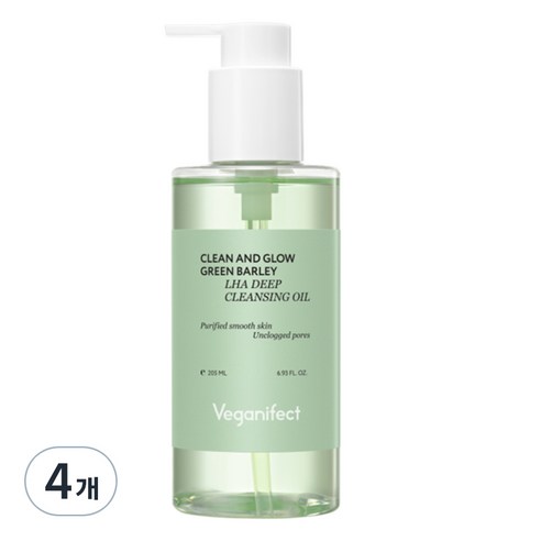 비건이펙트 클린앤글로우 청보리 LHA 모공 딥 클렌징 오일, 205ml, 4개